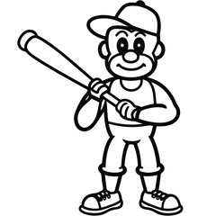 Cartoon boy holding baseball bat ready to play player