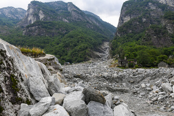 Obraz premium Landslide at Fontana on Bedretto valley in Switzerland