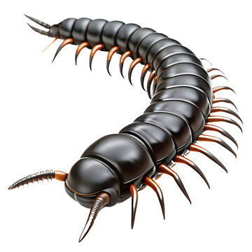 black centipede on white background