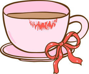 Messy Coquette, Cute Girly Pink Coffee mug with lipstick stain Doodle Hand Drawn
