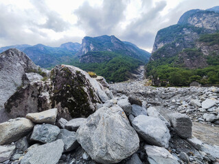 Landslide at Fontana on Bedretto valley in Switzerland