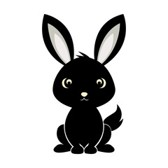 Cute Black Cartoon Bunny with Big Eyes – Vector Illustration