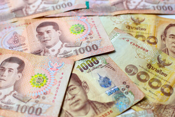Stack of one thousand Thai baht banknotes