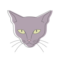 Gray cat face outline isolated on white background. Vector illustration
