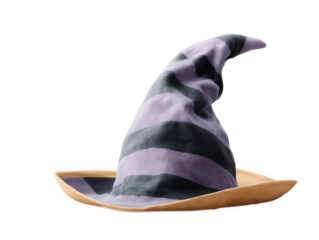 Purple and black striped hat with a pointed top