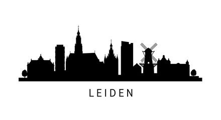 Obraz premium Leiden with Netherlands Skyline Silhouette.