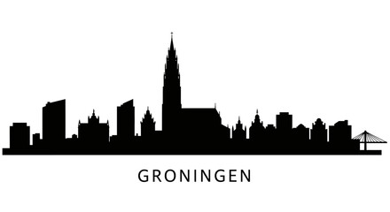 Obraz premium Groningen Skyline with Netherlands, and Black Silhouette.