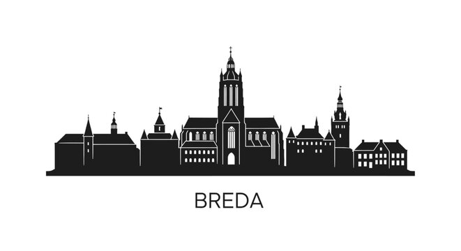 Breda Skyline Netherlands Cityscape Black Vector.