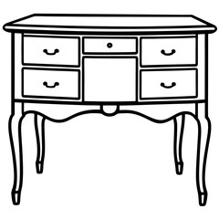 Vintage Desk with Drawers Line Art 