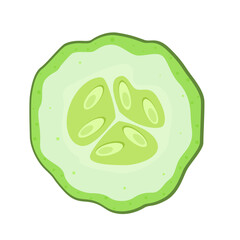 cucumber icon with round slice and wedge. Flat illustration of ripe green cucumber isolated on white background. Ideal for healthy eating, food design and organic products.