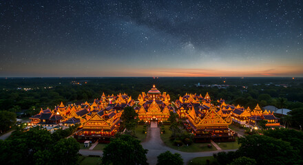 Night View of Illuminated Royal Palace Complex under Starry Sky