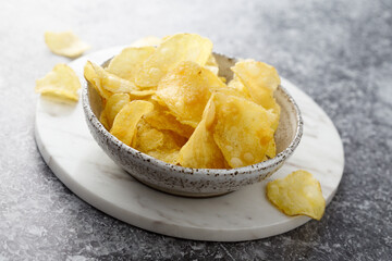 Homemade potato chips in a bowl