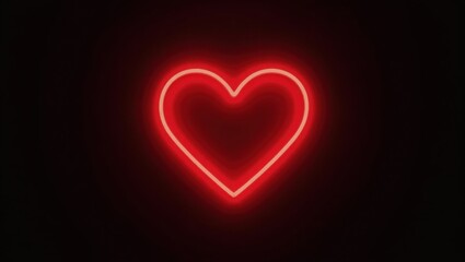 A vibrant red neon heart glows brightly in the darkness representing love and passion