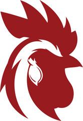 Bold red rooster head silhouette farm animal logo