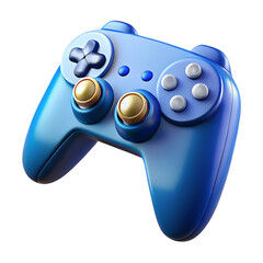 Modern blue gaming controller with gold accents on black background