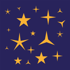 Star shape patterns. Gold yellow elements. Night sky Vector. Cosmic de