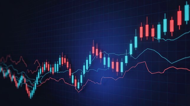 Financial stock market trading chart with upward trend, representing growth and investment