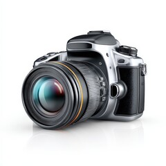 Naklejka premium Professional DSLR Camera with Large Lens Modern Equipment Studio Shot