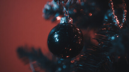 Portrait of attractive young woman portrait, Christmas aesthetic banner concept in shades of red. Modern Xmas or new year, winter ethereal holidays design with copy space.