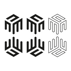 Cube monogram icon. Hexagonal letter shape. Geometric logo Vector. Mod