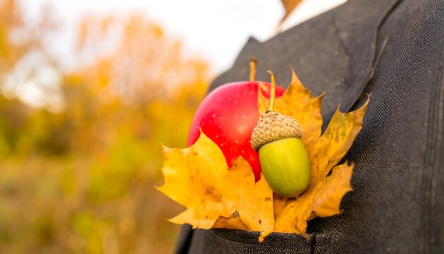 Autumnal pocket with apple and acorn