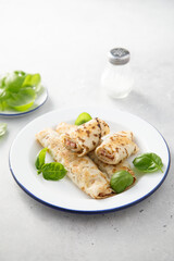 Savory pancakes with ham and cheese