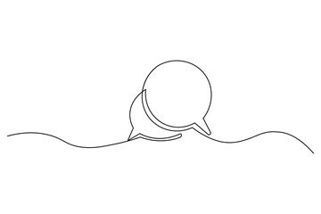 Obraz premium Minimalist one line drawing of two speech bubbles with ellipsis, symbolizing conversation or communication.