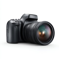 Professional DSLR Camera with Large Lens Isolated on White Background for  or Videography Projects