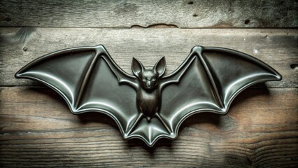Black bat-shaped cake mold on rustic wooden background  