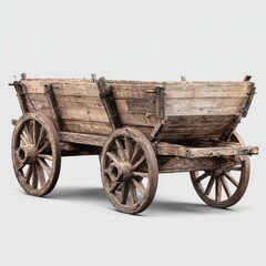 Antique wooden wagon.  Old, rustic cart with  wooden wheels