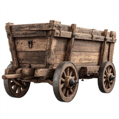 Wooden wagon, aged and weathered,  transporting cargo
