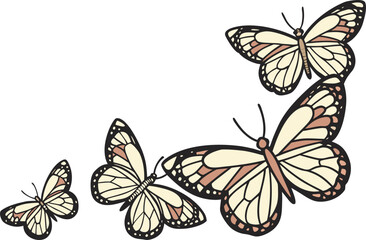 Butterfly Border Design with Floral Decorative Elements. Colorful Butterfly Border Illustration for Nature and Frame Art. Beautiful Butterfly Edge Design for Stationery and Invitations