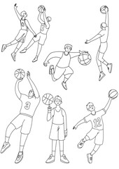 Hand-Drawn Basketball Player Doodles| Dynamic Basketball Player Line Art Set| Sports & Basketball Action Icons