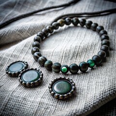 Artisan necklace and matching buttons made of natural stones  