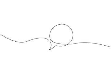 Minimalist one line drawing of two speech bubbles with ellipsis, symbolizing conversation or communication.