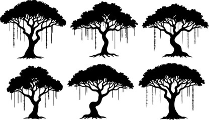 Fototapeta premium Bonsai Tree Silhouette Set