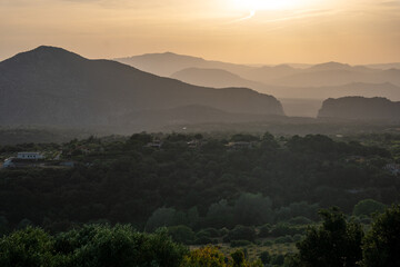 Dorgali Valley and mountains in the background at sunset