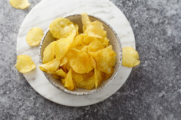 Homemade potato chips in a bowl