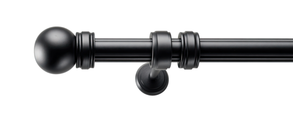 Matte black curtain rod with decorative finials (1)