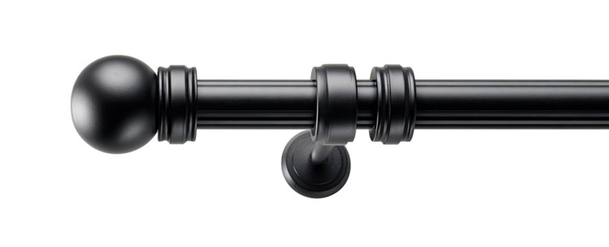 Matte black curtain rod with decorative finials (1)