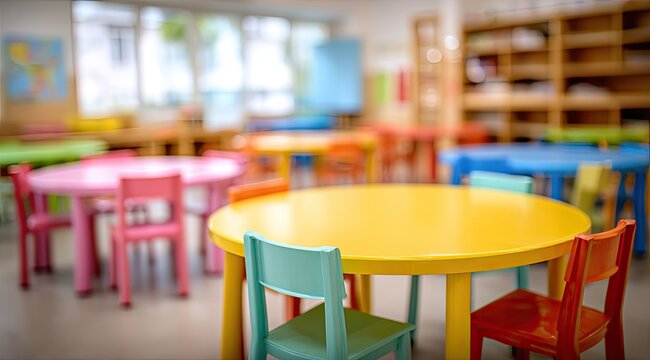 Colorful preschool classroom interior