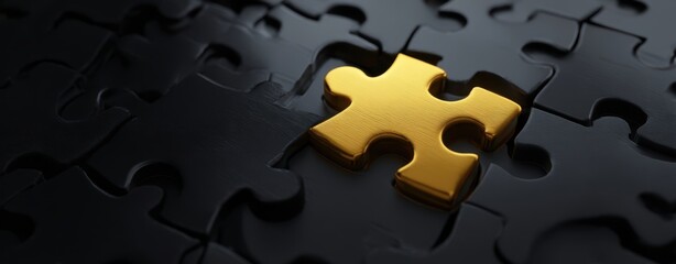 The golden puzzle piece on a dark background symbolizes uniqueness and creativity.
