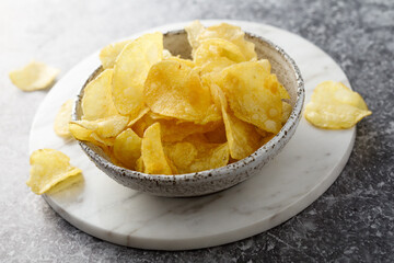 Homemade potato chips in a bowl
