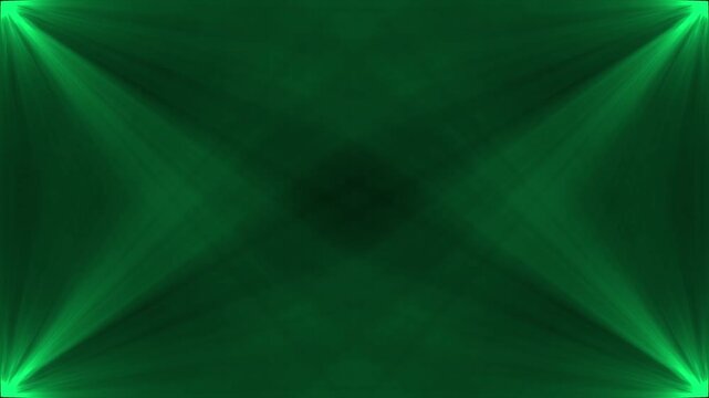 cinematic awards show background with green lights,tech style green corner lighting background,symmetrical green stage lighting animation loop.
