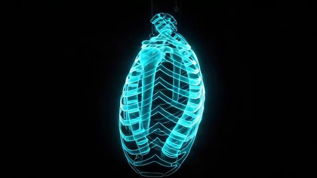 Rotating Glowing Human Ribcage on Black Background
