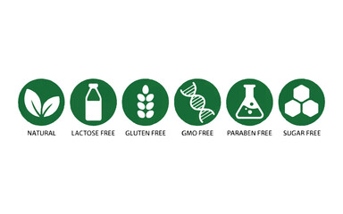 A set of six circular green icons arranged horizontally against a white background.