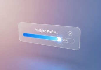 Digital verification progress bar on gradient background at 75 percent