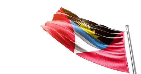 Antigua and Barbuda national flag waving on white background with cutout path. A flag on isolated...