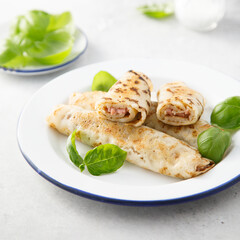 Savory pancakes with ham and cheese