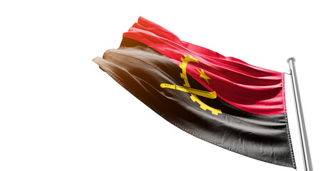 Angola national flag waving on white background with cutout path. A flag on isolated background...